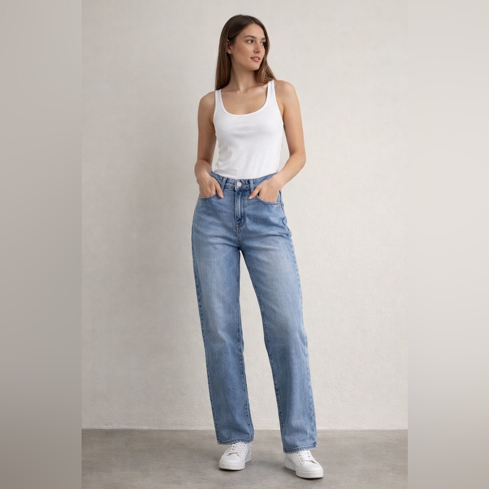 Sene Womans Loose Straight Stretch Jeans — High Rise Ankle Sz 4/6 Stretch Denim